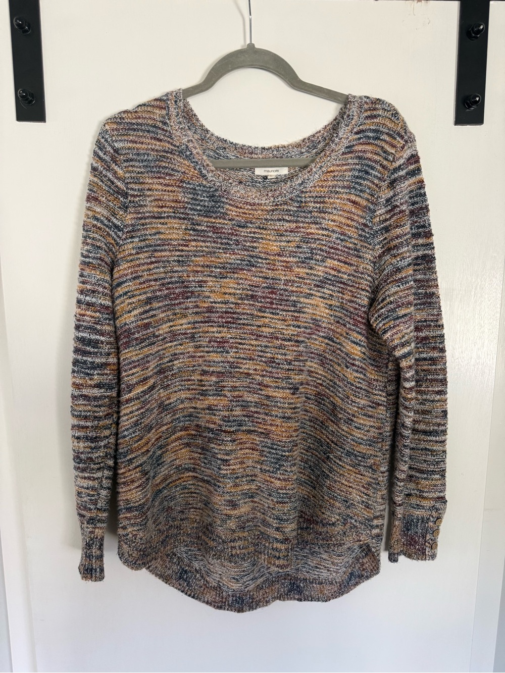 Maurices Multicolor Marled Crewneck Sweater - Blue, Cream, Tan & Brown